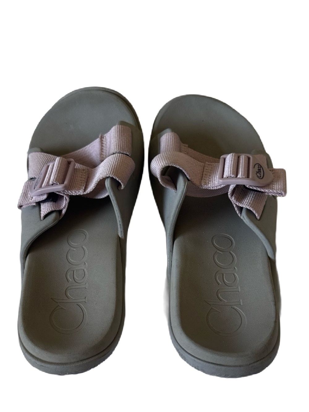 Chaco Slide Sandals in Mauve Webbing and Gray Footbed